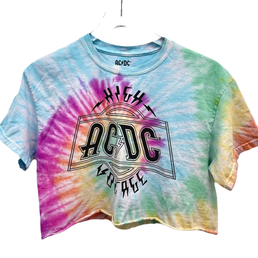 AC DC Cropped Graphic Band Tee Tie Dye Short Sleeve